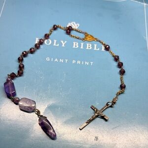 Bible Bookmark with Vintage Rosary and Amethyst